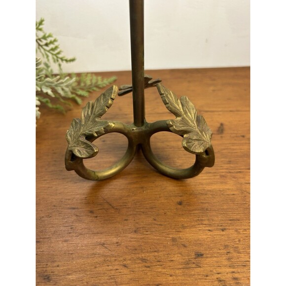 Vintage Brass Pillar Candle Holder With Leaf Motif 10” Tall - Picture 3 of 8